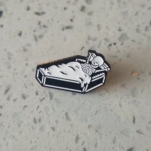 Cool Sleep Skeleton Nap Coffin Casket Macabre Death Spooky Lapel Pin